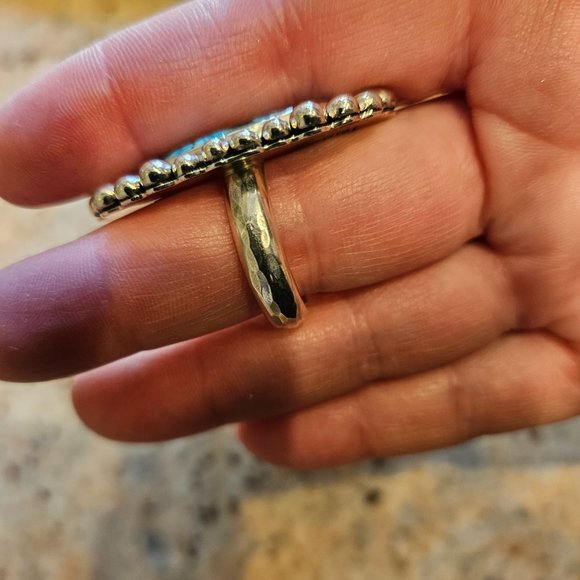 Malachite & Chrysocolla Silver Ball Ring - Picture 3 of 5